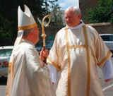 The Ordination of Nicholas StJohn to the Permanent Diaconate. Archbishop with newly Ordained Deacon.